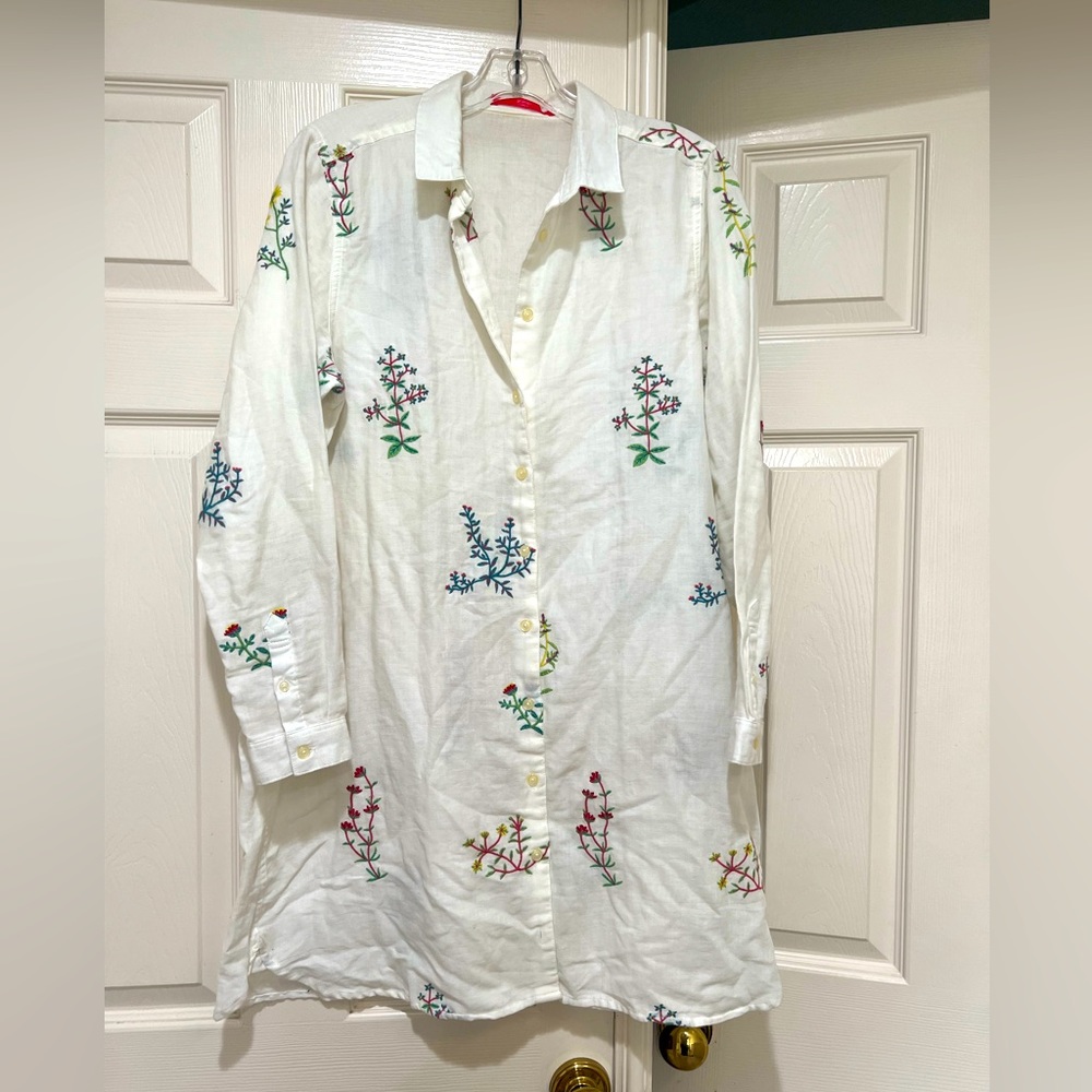 - graniph lady f 100% Cotton hand embroidery‎ trees designs . dress Off whi…